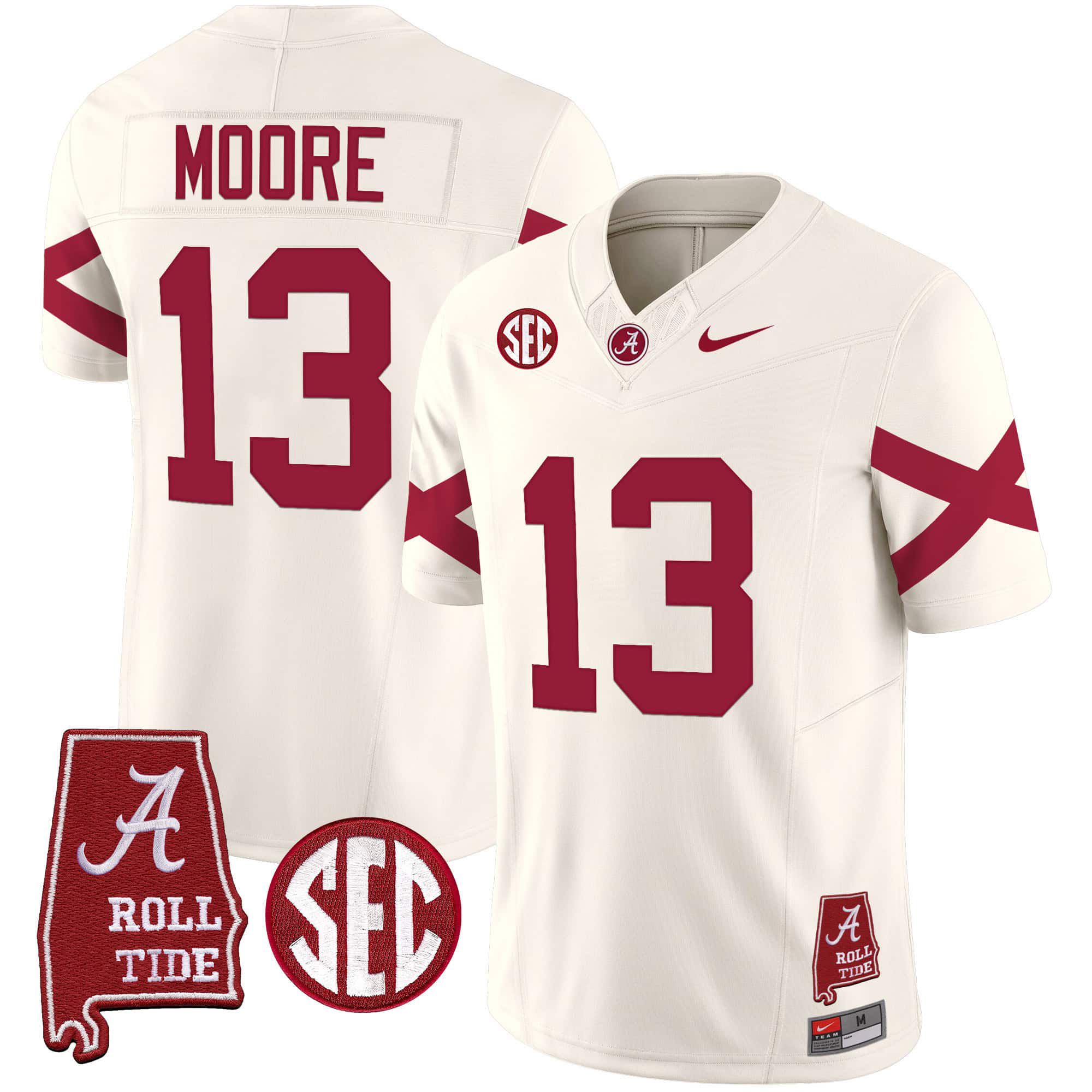 Men Alabama Crimson Tide #13 Moore Cream Map Vapor Limited 2024 Nike NCAA Jersey->indianapolis colts->NFL Jersey